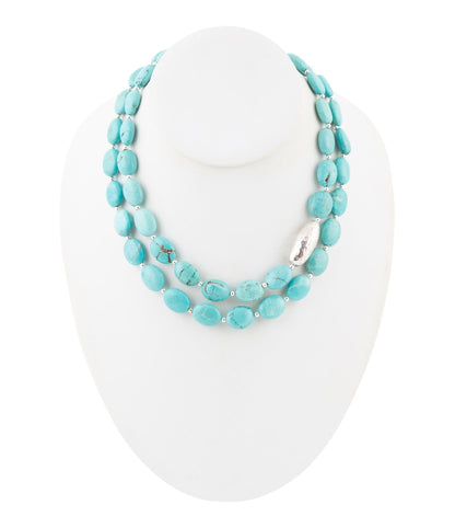 Blue Turquoise Magnesite Sterling Silver Strand Necklace Barse Jewelry
