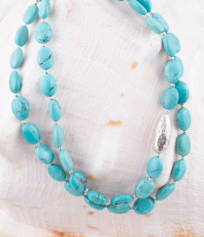 Blue Turquoise Magnesite Sterling Silver Strand Necklace Barse Jewelry