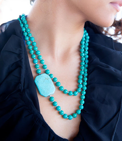 Blue Turquoise Magnesite Stone Knotted Necklace Barse Jewelry