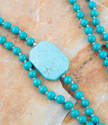 Blue Turquoise Magnesite Stone Knotted Necklace Barse Jewelry