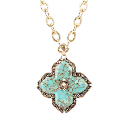 Blue Turquoise Maltese Golden Cross Pendant Barse Jewelry
