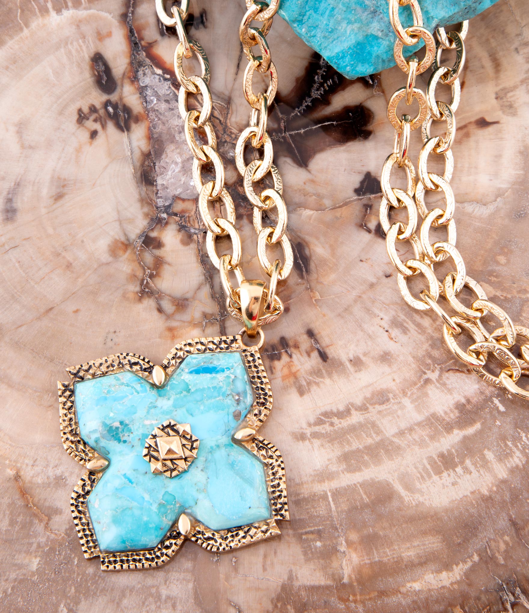 Blue Turquoise Maltese Golden Cross Pendant Barse Jewelry