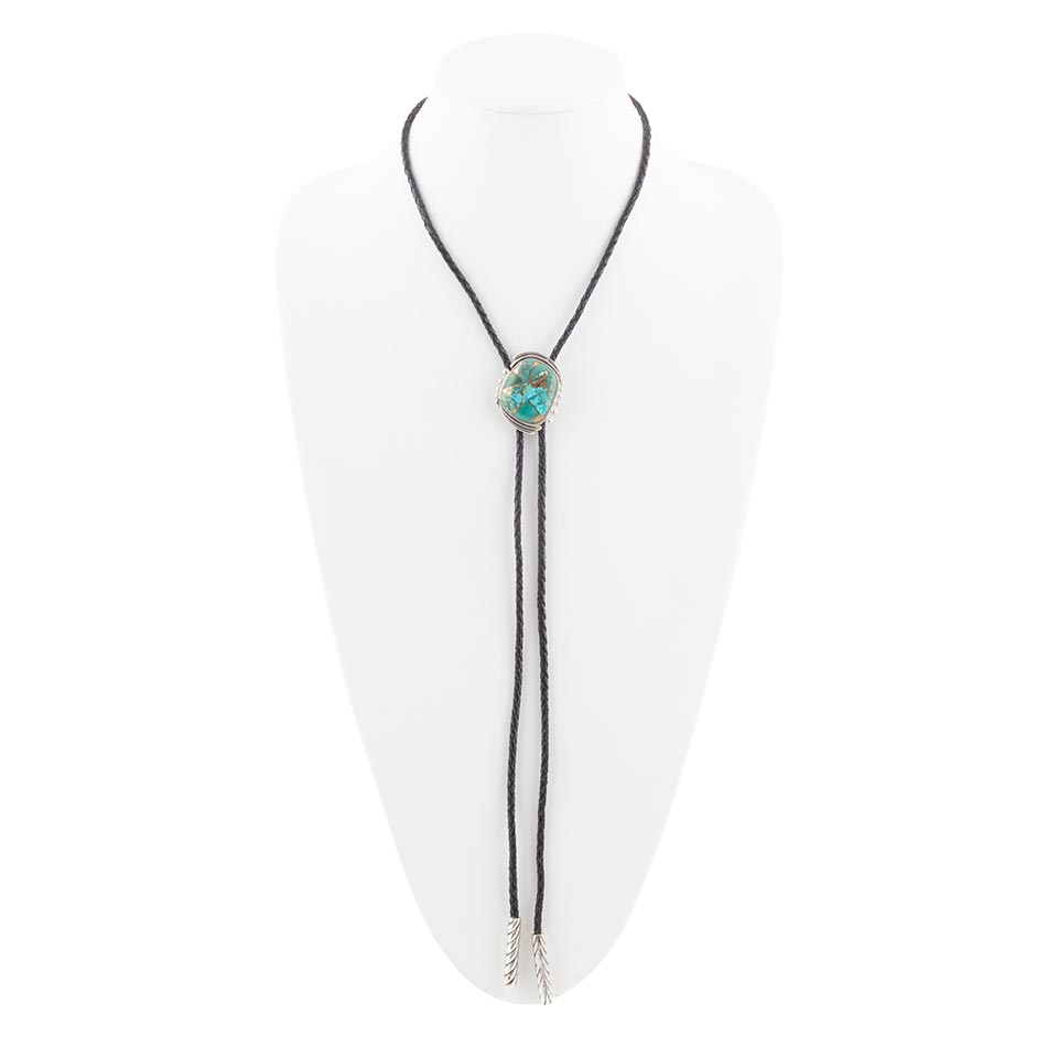 Blue Turquoise Matrix Sterling Silver Bolo Tie Necklace Barse Jewelry