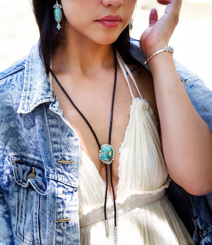 Blue Turquoise Matrix Sterling Silver Bolo Tie Necklace Barse Jewelry