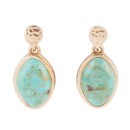 Blue Turquoise Oval Shape Golden Drop Errings Barse Jewelry