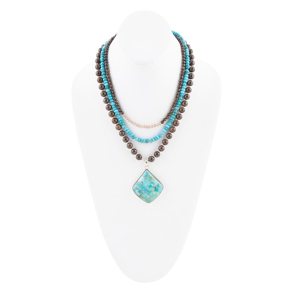 Blue Turquoise Pendant Statement Sterling Silver Necklace Barse Jewelry