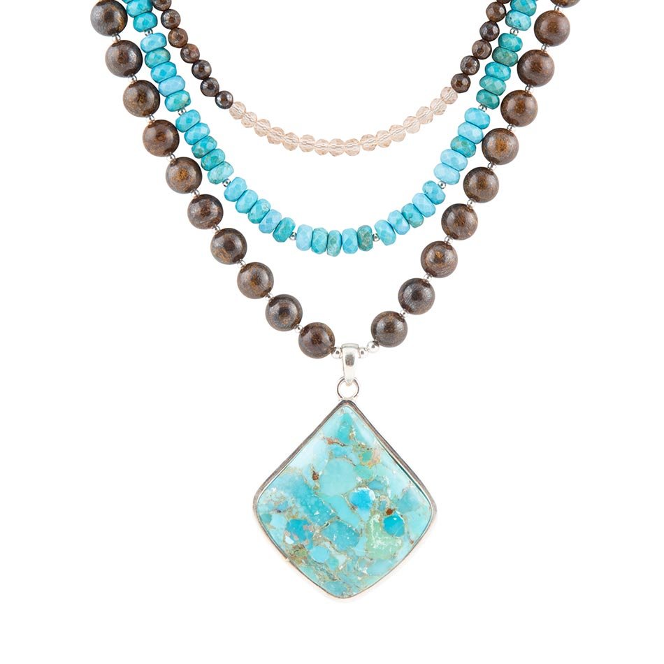 Blue Turquoise Pendant Statement Sterling Silver Necklace Barse Jewelry
