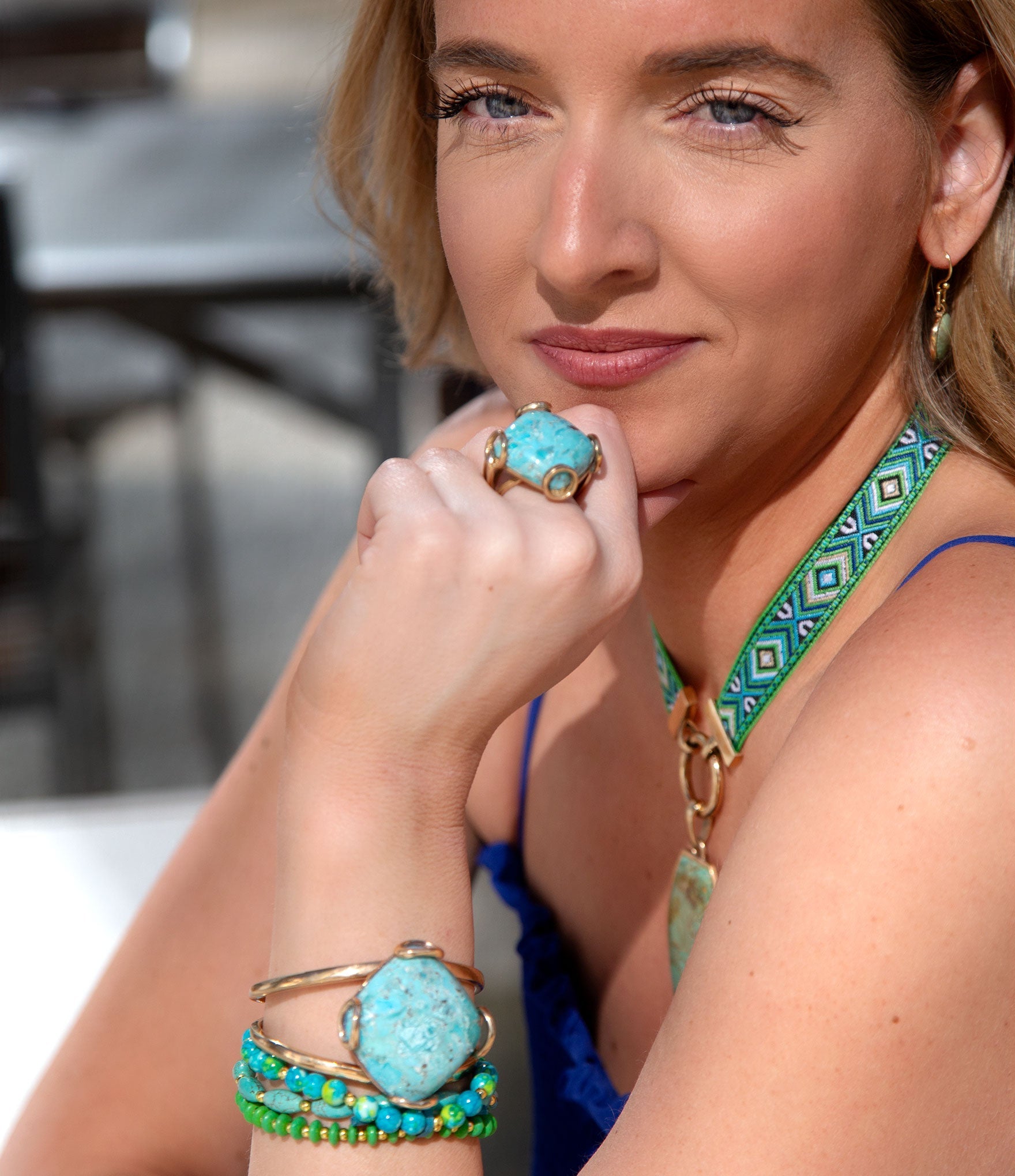 Blue Turquoise Rhombus Statement Cuff Bracelet Barse Jewelry
