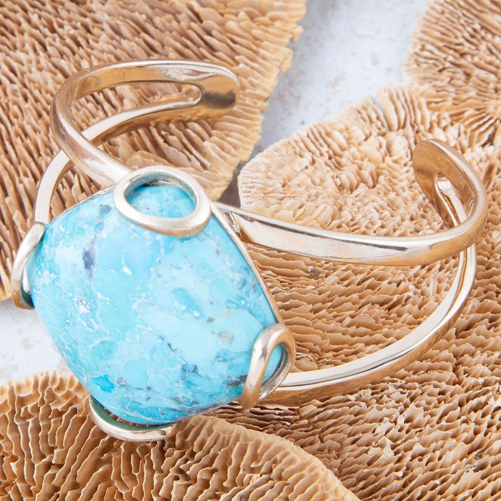 Blue Turquoise Rhombus Statement Cuff Bracelet Barse Jewelry