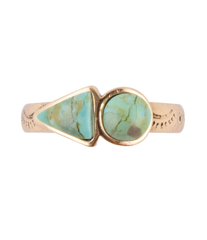 Blue Turquoise Shape Golden Bronze Ring Barse Jewelry