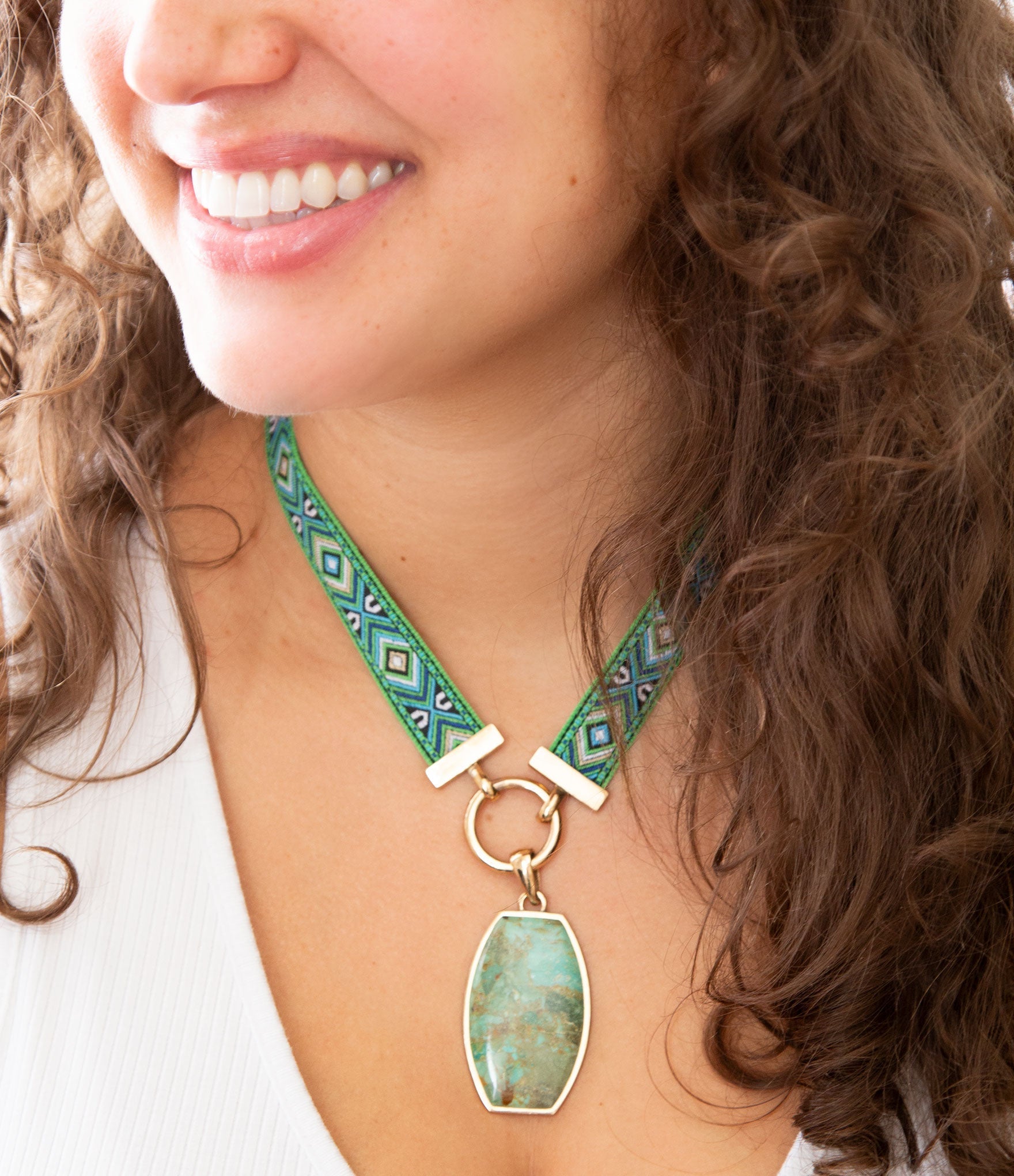 Blue Turquoise Textile Blue and Green Ribbon Necklace Barse Jewelry