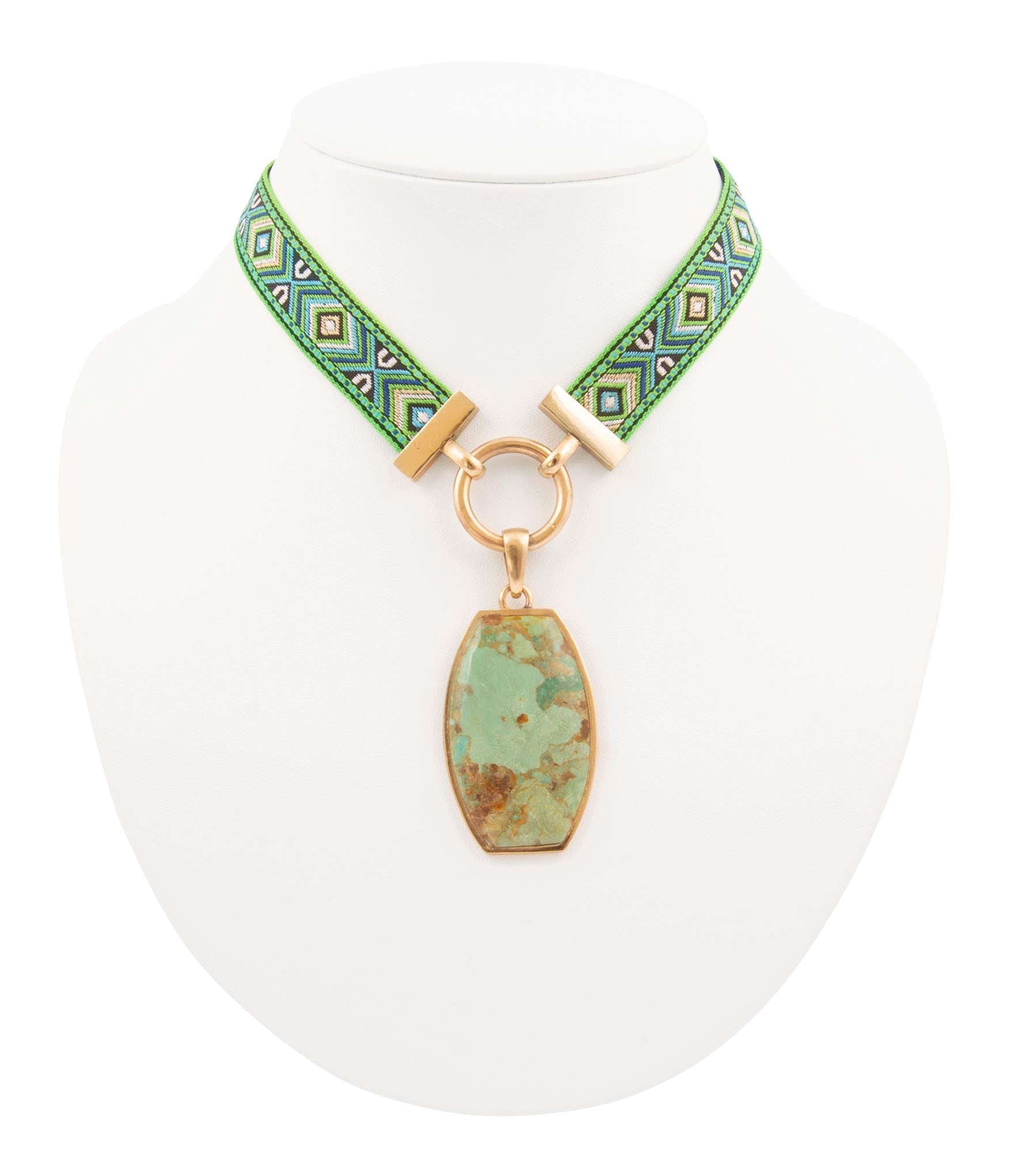 Blue Turquoise Textile Blue and Green Ribbon Necklace Barse Jewelry