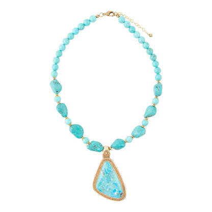 Blue Turquoise Triangle Golden Pendant Necklace Barse Jewelry