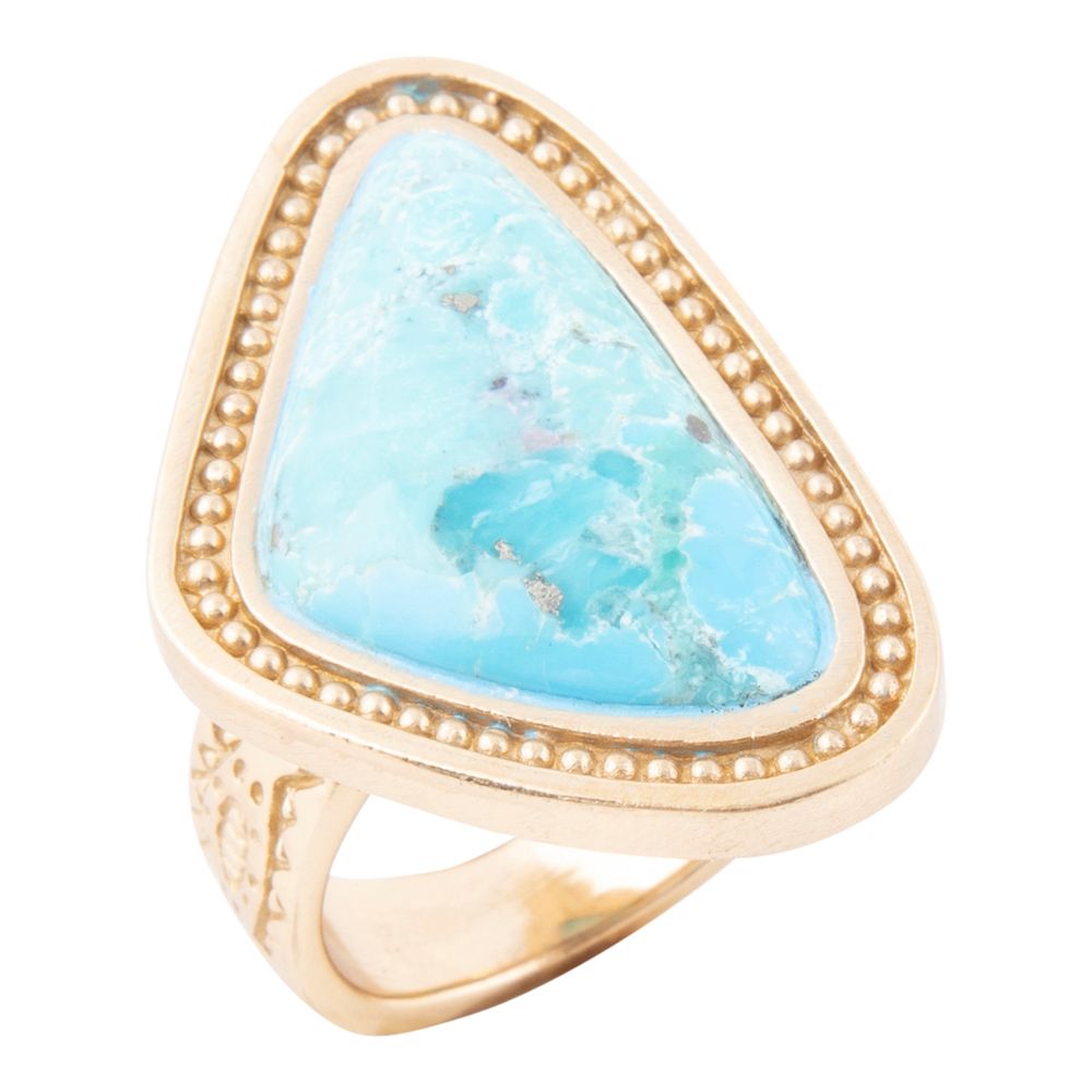 Blue Turquoise Triangle Golden Statement Ring Barse Jewelry