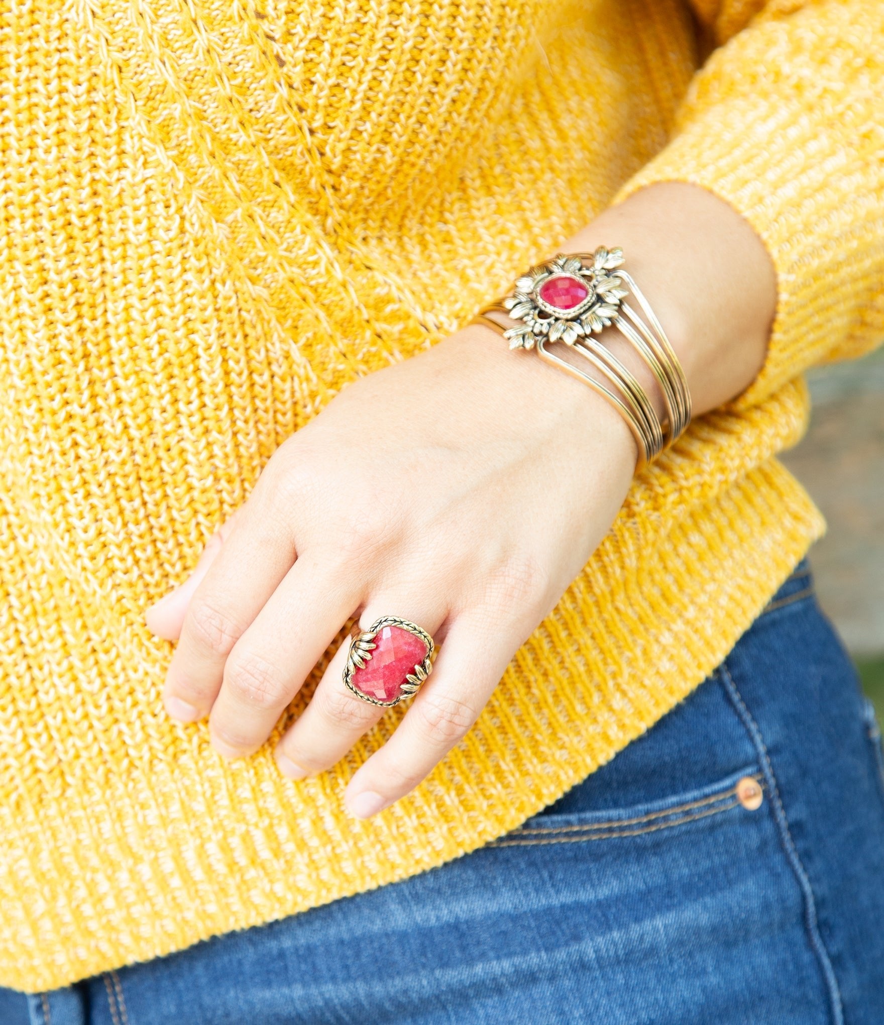 Bordeaux Quartz and Bronze Ornate Cuff Bracelet Barse Jewelry