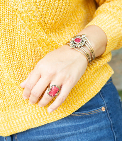 Bordeaux Quartz and Bronze Ornate Cuff Bracelet Barse Jewelry