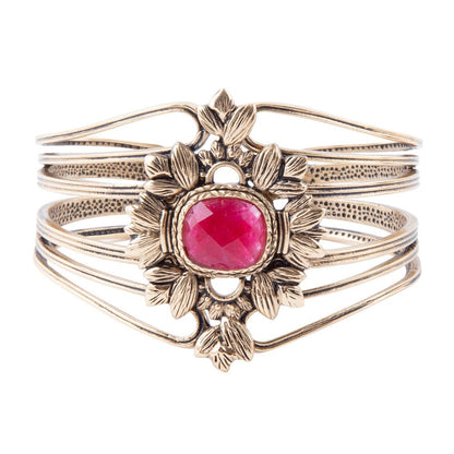 Bordeaux Quartz and Bronze Ornate Cuff Bracelet Barse Jewelry