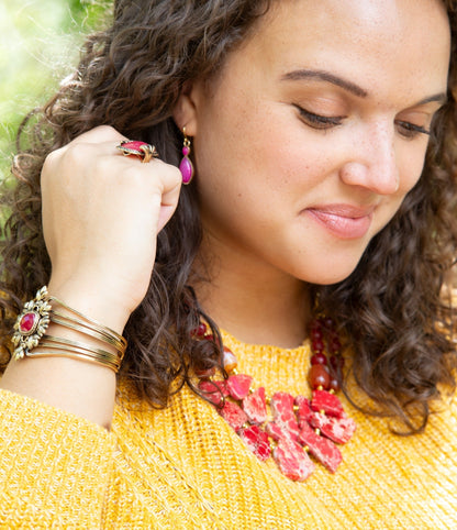 Bordeaux Quartz and Bronze Ornate Cuff Bracelet Barse Jewelry