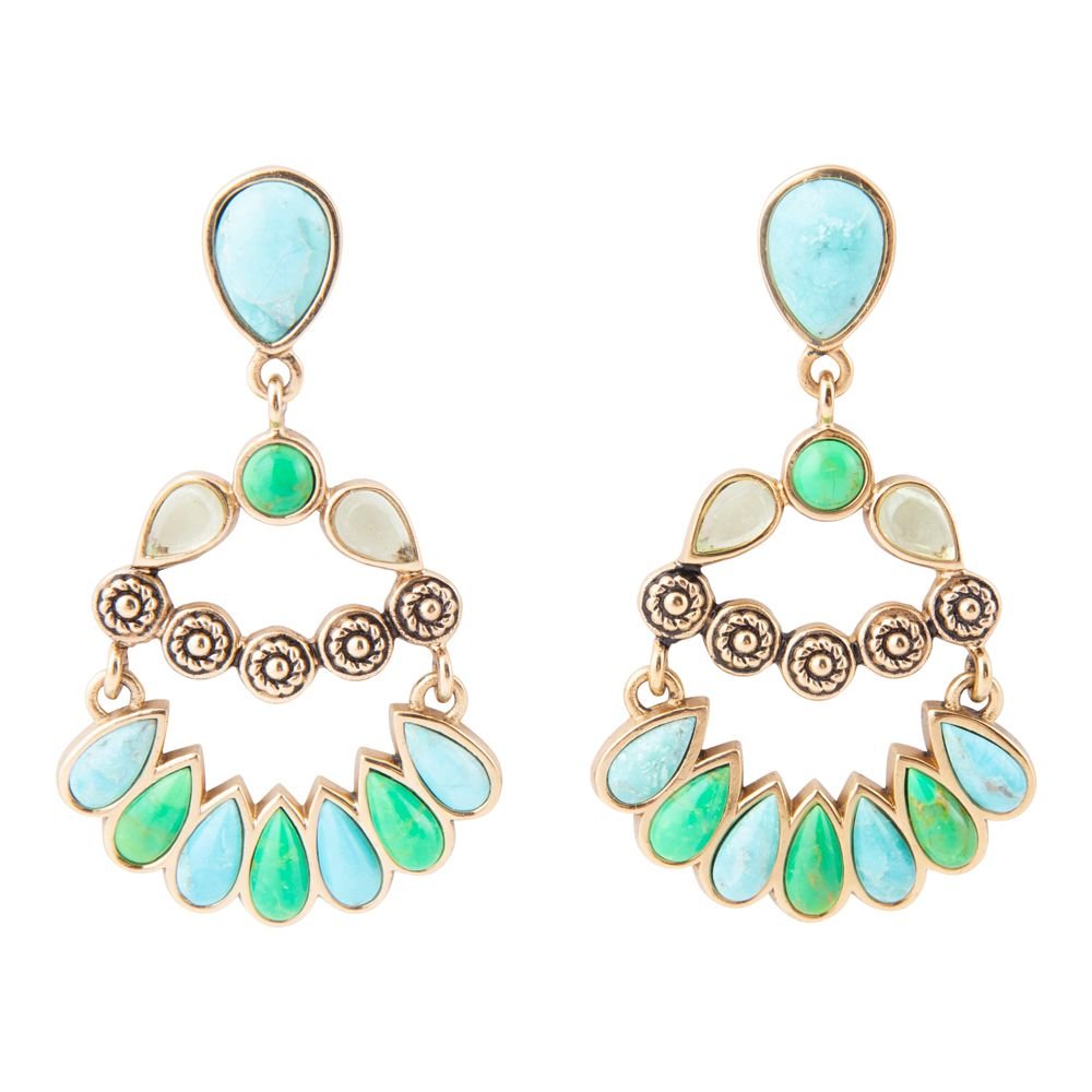 Legacy Blue and Lime Turquoise Golden Post Drop Earrings Barse Jewelry