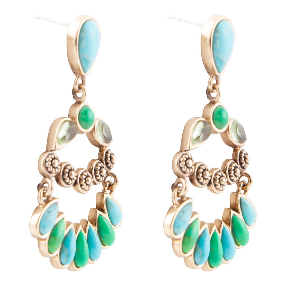 Legacy Blue and Lime Turquoise Golden Post Drop Earrings Barse Jewelry
