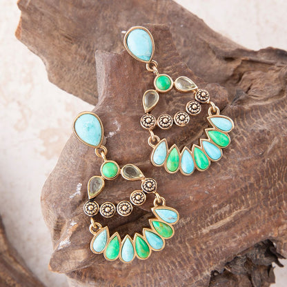 Legacy Blue and Lime Turquoise Golden Post Drop Earrings Barse Jewelry