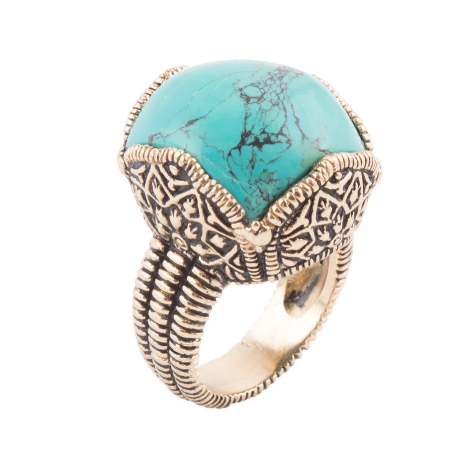 Blue Turquoise Golden Chunky Ring Barse Jewelry