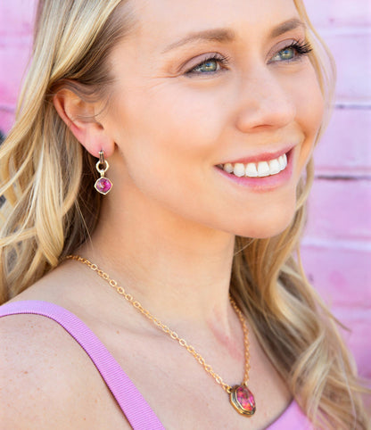 Luca Pink Magenta Spiny Oyster Golden Pendant Necklace Barse Jewelry