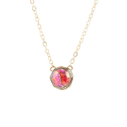 Luca Pink Magenta Spiny Oyster Golden Pendant Necklace Barse Jewelry