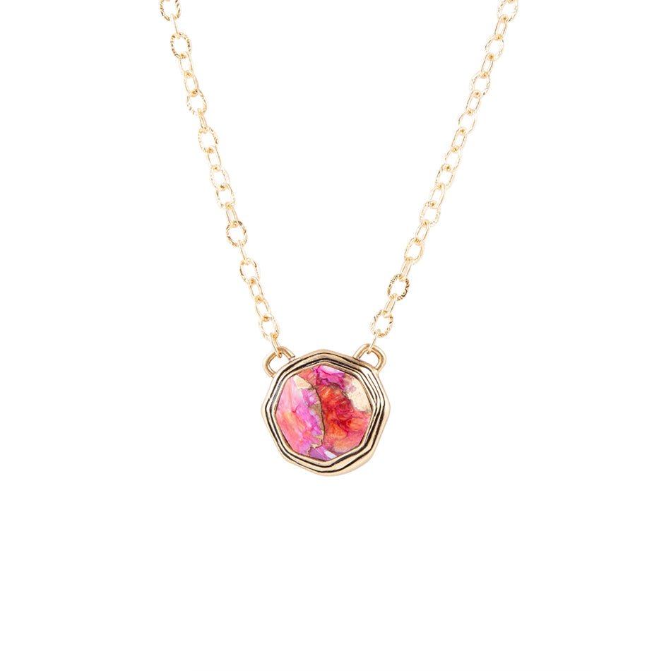 Luca Pink Magenta Spiny Oyster Golden Pendant Necklace Barse Jewelry