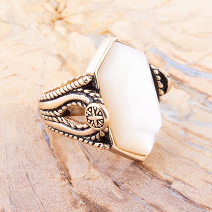 Golden Bronze White Mother of Pearl Ring Barse Jewelry