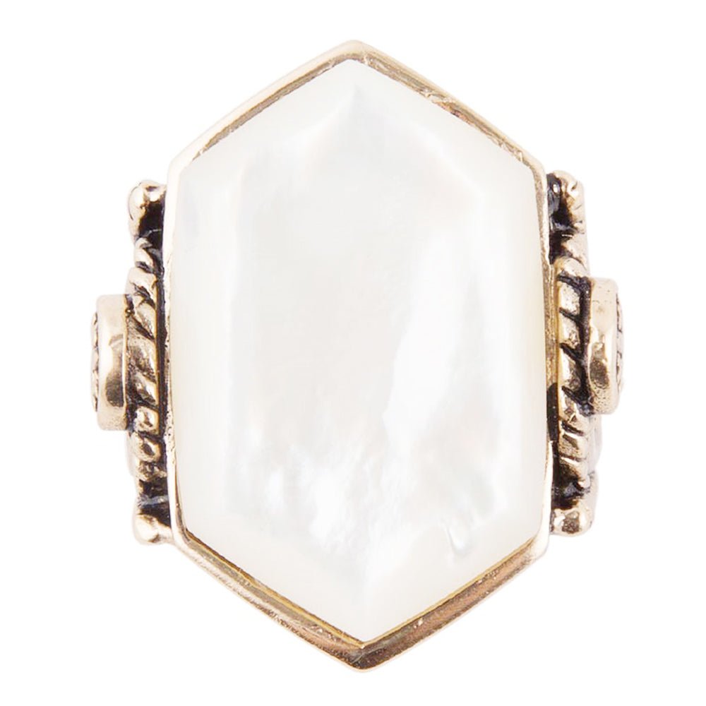 Golden Bronze White Mother of Pearl Ring Barse Jewelry
