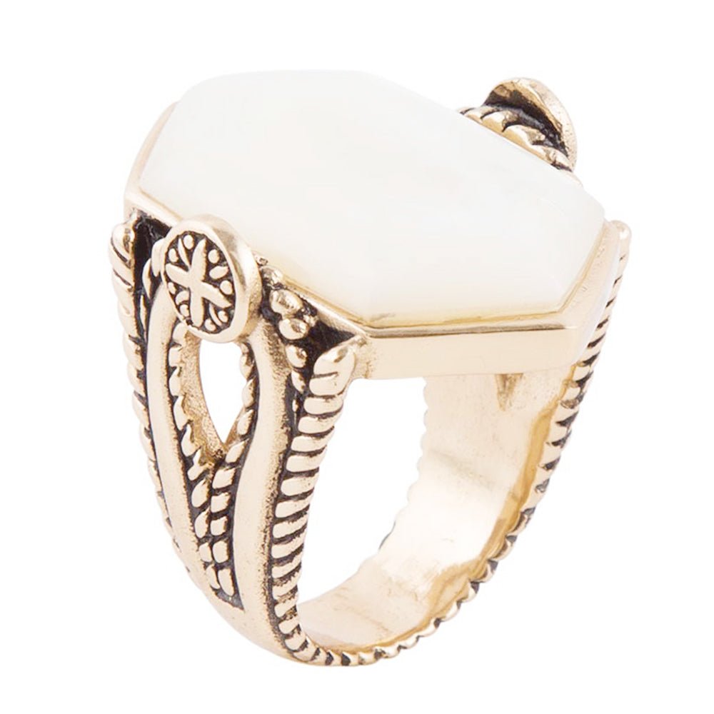 Golden Bronze White Mother of Pearl Ring Barse Jewelry