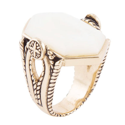 Golden Bronze White Mother of Pearl Ring Barse Jewelry