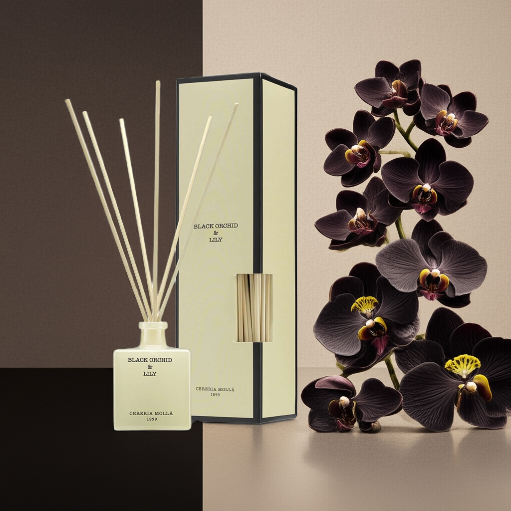 Cereria Molla - Premium Reed Diffuser - Black Orchid & Lily - Coastous