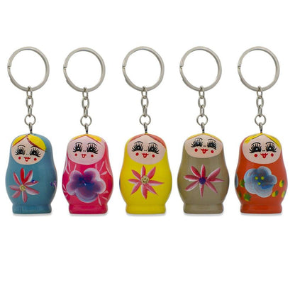 5 Wooden Nesting Dolls Key Chains 1.75 Inches BestPysanky