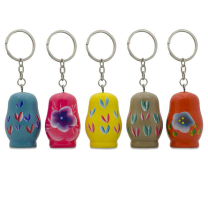 5 Wooden Nesting Dolls Key Chains 1.75 Inches BestPysanky
