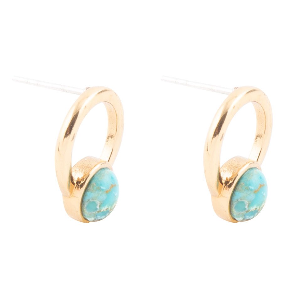 Calgary Blue Turquoise Post Golden Earrings Barse Jewelry