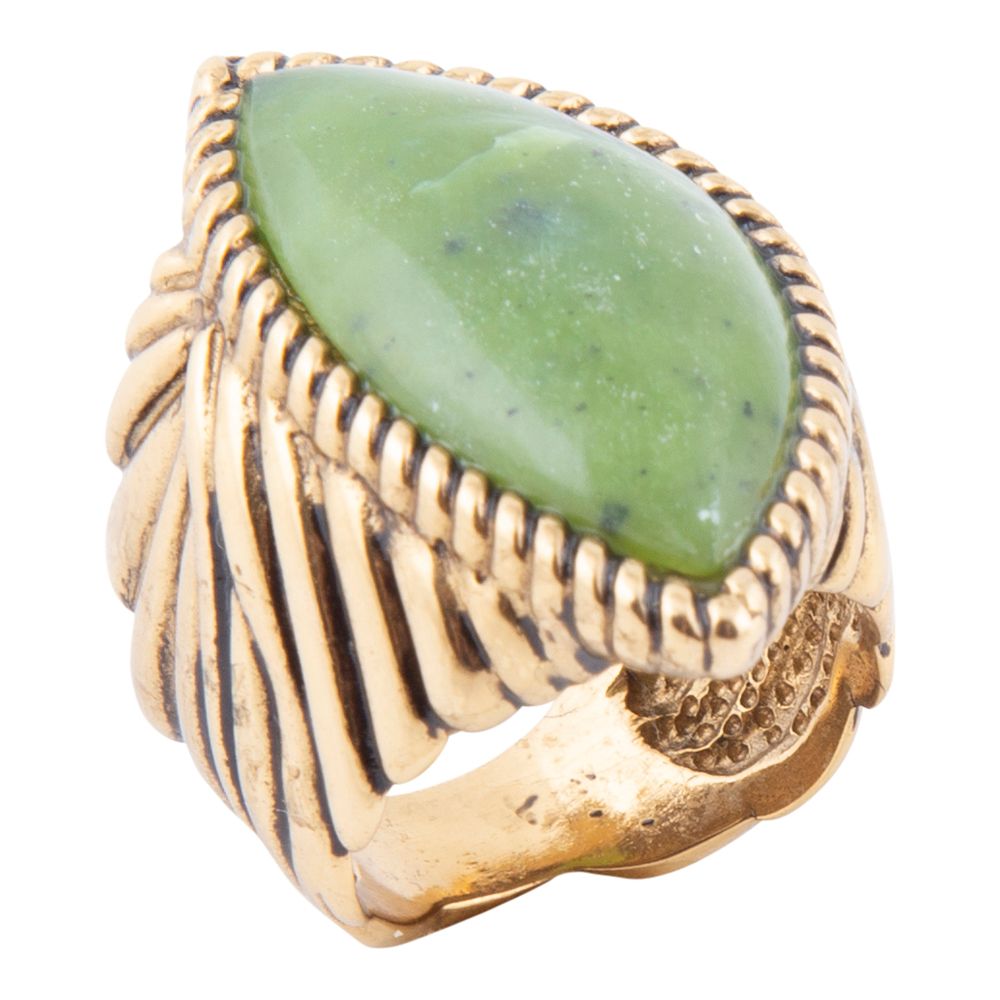 Canadian Green Jade Golden Statement Ring Barse Jewelry