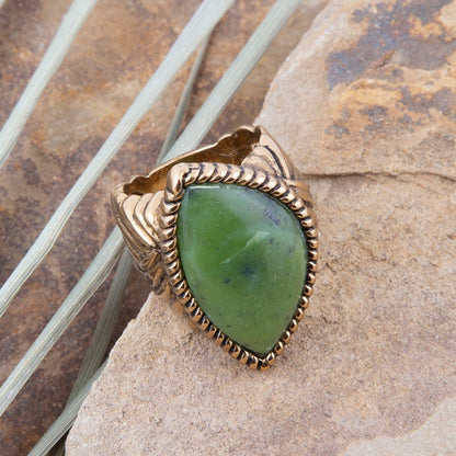 Canadian Green Jade Golden Statement Ring Barse Jewelry