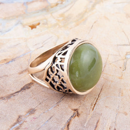 Green Canadian Jade Golden Statement Ring Barse Jewelry