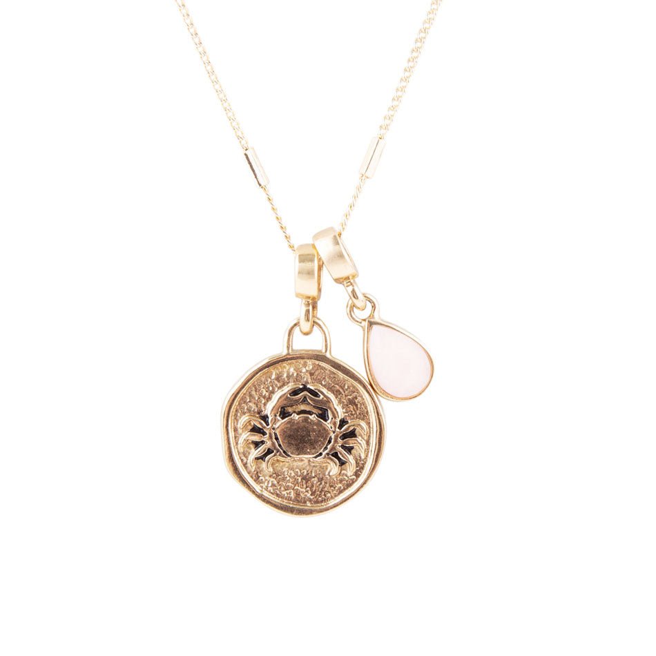 Cancer - Zodiac Pink Opal Golden Charm Necklace Barse Jewelry