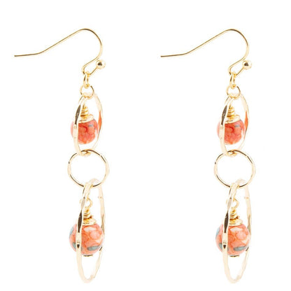 Canyon Red Magnesite Double Drop Golden Earrings Barse Jewelry
