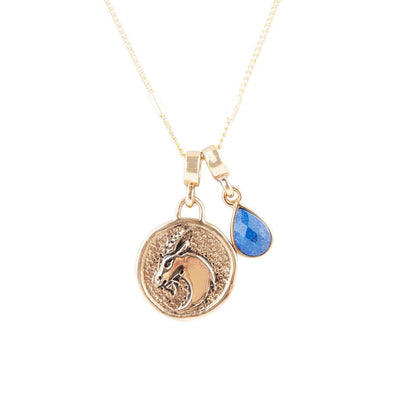 Capricorn - Zodiac Blue Lapis Golden Charm Necklace Barse Jewelry