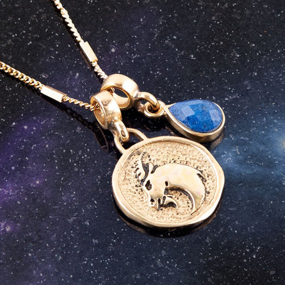 Capricorn - Zodiac Blue Lapis Golden Charm Necklace Barse Jewelry