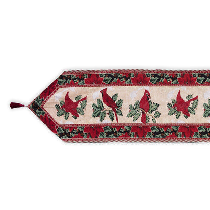 Cardinal, Mistletoe Poinsettia Christmas Tablecloth Holiday Runner 77 Inches BestPysanky