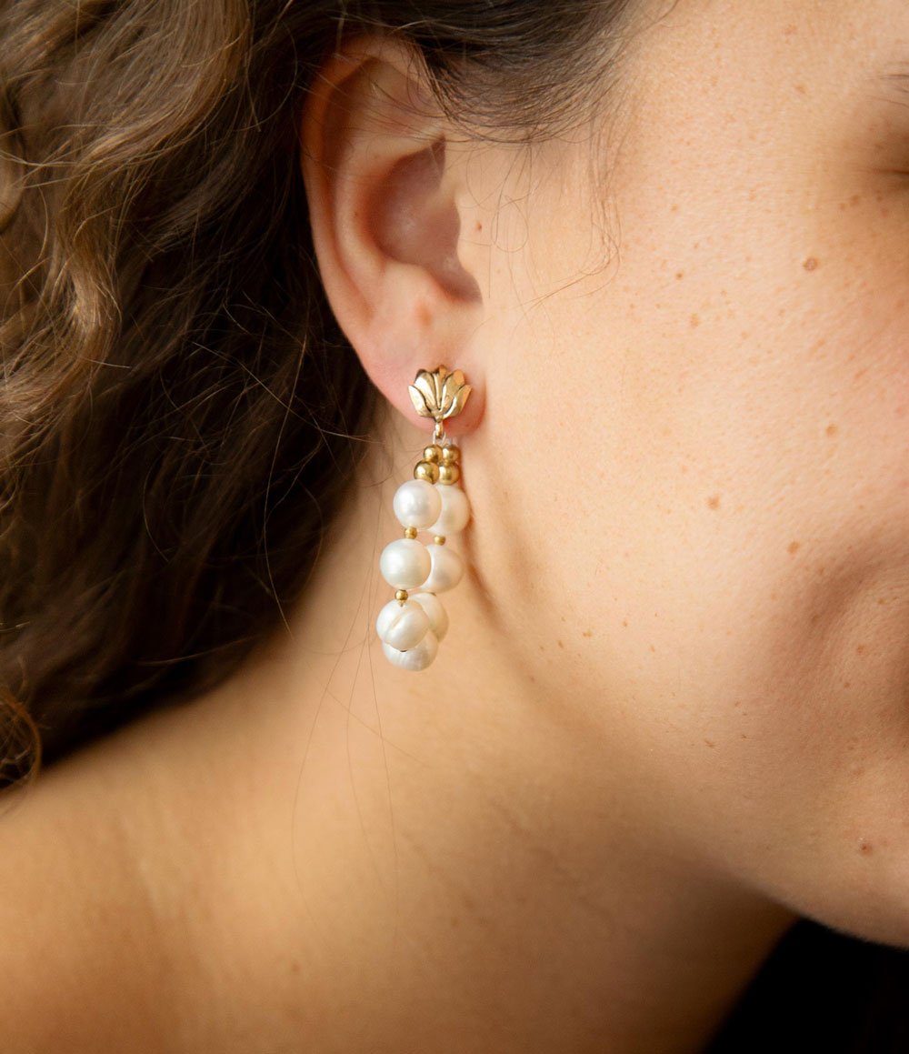 Carly White Pearl Complete Loop Golden Post Earrings Barse Jewelry