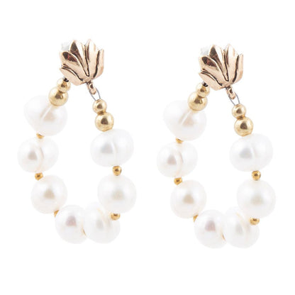 Carly White Pearl Complete Loop Golden Post Earrings Barse Jewelry