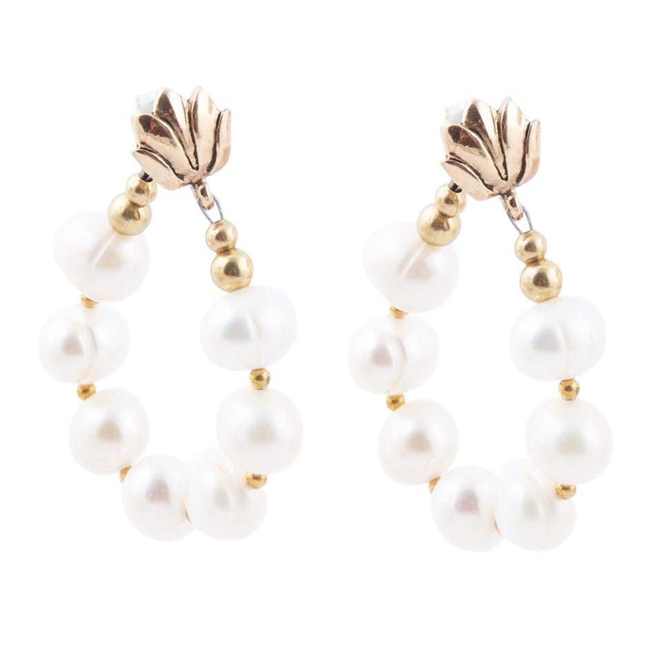 Carly White Pearl Complete Loop Golden Post Earrings Barse Jewelry