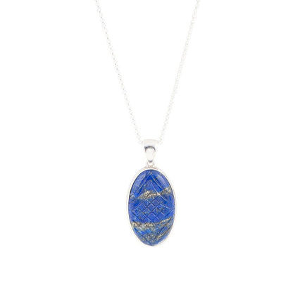 Carved Blue Lapis Sterling Silver Pendant Necklace Barse Jewelry