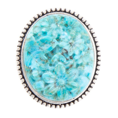 Carved Blue Turquoise and Sterling Silver Cocktail Ring Barse Jewelry